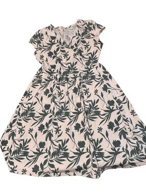 Pact Organic cotton Fit and Flare Crossover Cream Dress with Green Botanical